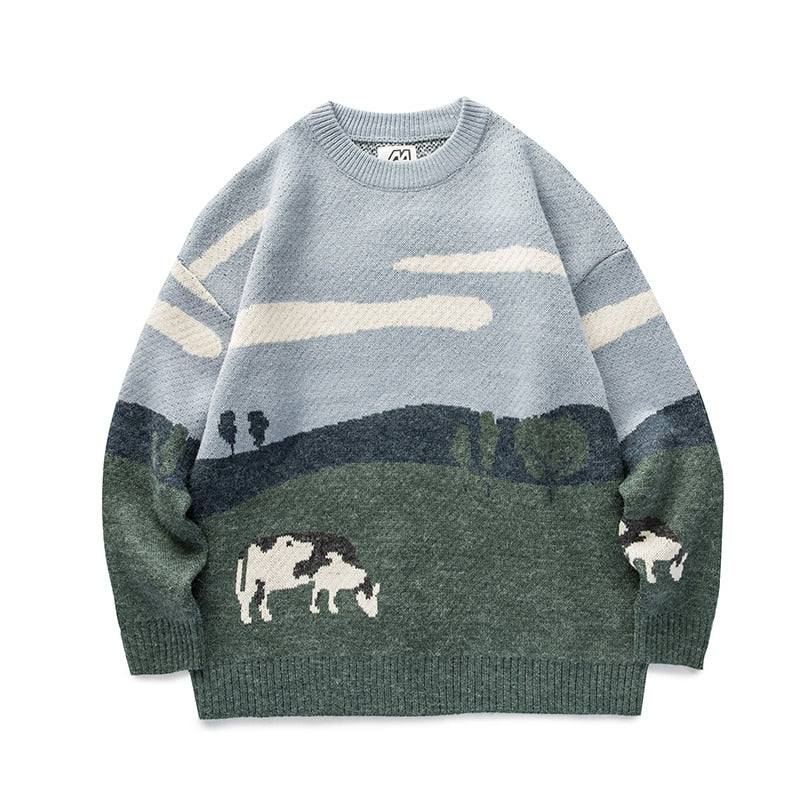 LAPPSTER-Youth Men Cows Vintage Winter Sweaters 2022 Pullover Mens O-Neck Korean Fashions Sweater Women Casual Harajuku Clothes