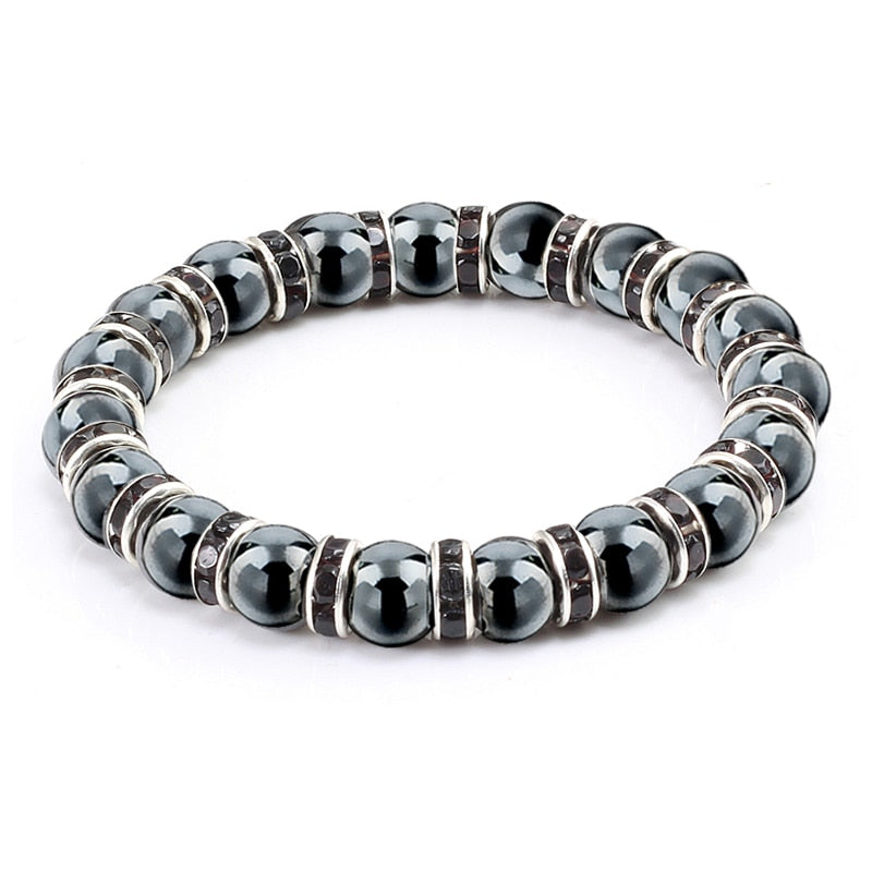 Natural Hematite Beads Bracelets Men No-Magnetic Health Protection Women Jewelry Charm Crystal Stone Stretch Bracelet &amp; Bangle