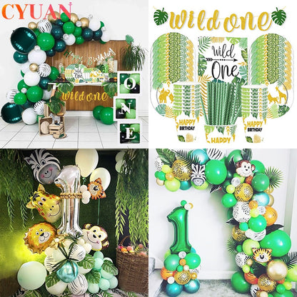 Wild One Birthday Party Decor Animal Tableware Set Balloon Arch Garland Safari Jungle Decoration Baby Shower 1st Birthday Boy