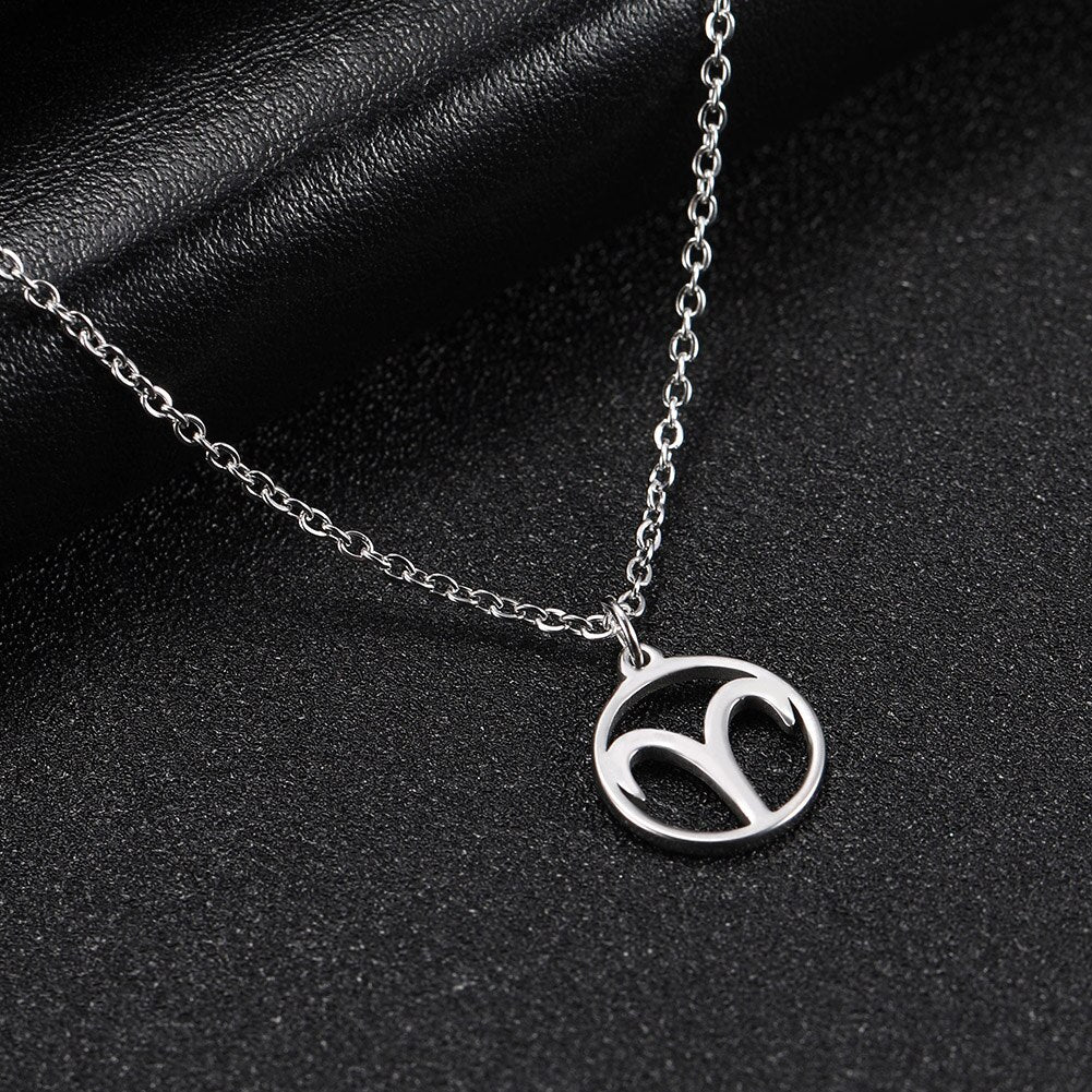 Skyrim Zodiac Libra Leo Pendant Necklace Women Sagittarius Taurus Cancer Virgo Stainless Steel 12 Constellation Necklaces Gift