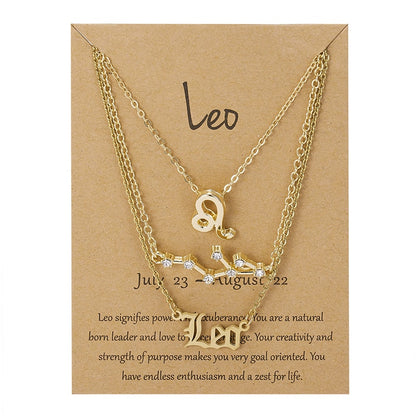 3Pcs/set 12 Zodiac Sign Necklace For Women 12 Constellation Pendant Chain Choker Birthday Jewelry With Cardboard Card