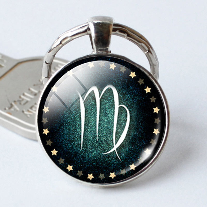 12 Constellation Jewelry Key Chains Zodiac Signs Keychain Key Rings Bag Car Round portachiavi sleutelhanger Pendant Man Woman