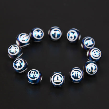 12 Zodiac Signs Beads Charms Blue 10mm Constellation Round Crystal Beads for Jewelry Making Handmade DIY Accessories Bracelets