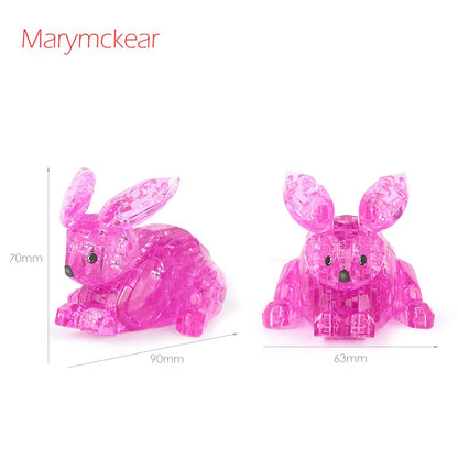 Cute 3D Crystal Puzzle Rabit Pink&Transparent Model Rabits Toy 3D Jigsaw Puzzles Educational Toys for Kids Birthday Gifts