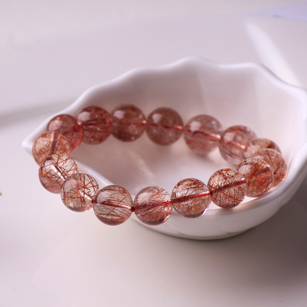 Natural Red Hair Rutilated Bracelet Jewelry Woman Man Clear Round Beads Stone Stretch AAAAA 7mm 8mm 9mm 10mm12mm 14mm