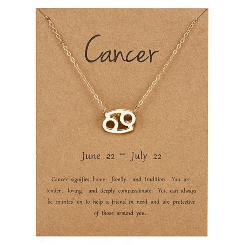 Zodiac Sign Pendant Necklace For Women 12 Constellation Jewelry Choker Charm Silver Color Chain Birthday Card Gift Female Collar