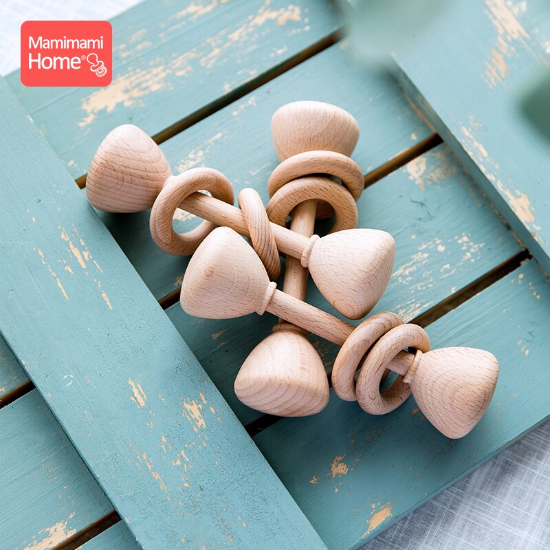 1PC Wooden Teether Rattle Montessori Activity Gym Toys Wooden Blank Ring Teething Toys Baby Nursing Gifts Toys Children'S Goods