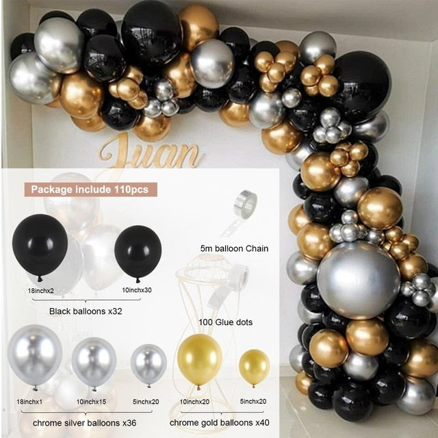 Black Gold Balloon Garland Arch Kit Confetti Latex Balloon Happy 30 40 50 Year Old Birthday Party Decoration 30th Anniversary