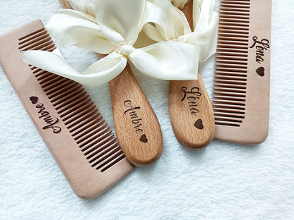 Custom Name Baby Bathing Comb Baby Care Hair Brush Pure Natural Wool Wood Comb Newborn Massager Baby Shower and Registry Gift