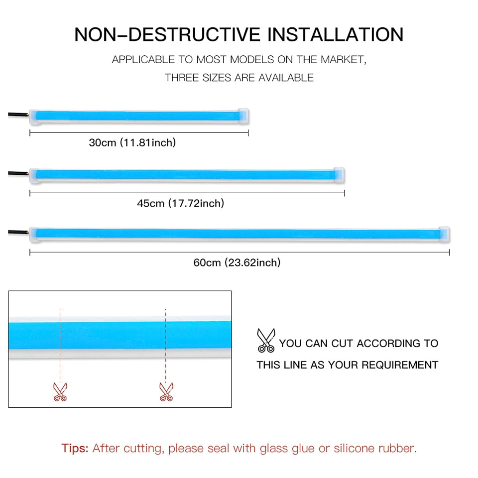 2x 2021 Newest Start-Scan LED Car DRL Daytime Running Lights Auto Flowing Turn Signal Guide Thin Strip Lamp Styling Accessories