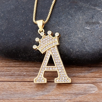 Nidin New Luxury Copper Zircon A-Z Crown Alphabet Pendant Chain Necklace Hip-Hop Style Fashion Woman Man Initial Name Jewelry