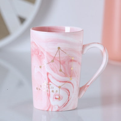 Natural Marble 12 Constellation Ceramic Pink Zodiac Mug With Lid Coffee Mugs Creative Personality Cup 380ml Cups And Mugs Xicara