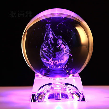 Clear 3D Zodiac Sign Star Crystal Ball Laser Engraved Glass Sphere Home Decor Birthday Gift Ornament