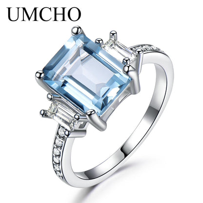 UMCHO Solid Sterling Silver Cushion Morganite Gemstone Rings For Women Engagement Anniversary Band Valentine's Gift Ring Set