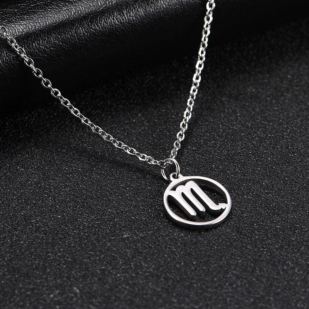 Skyrim Zodiac Libra Leo Pendant Necklace Women Sagittarius Taurus Cancer Virgo Stainless Steel 12 Constellation Necklaces Gift