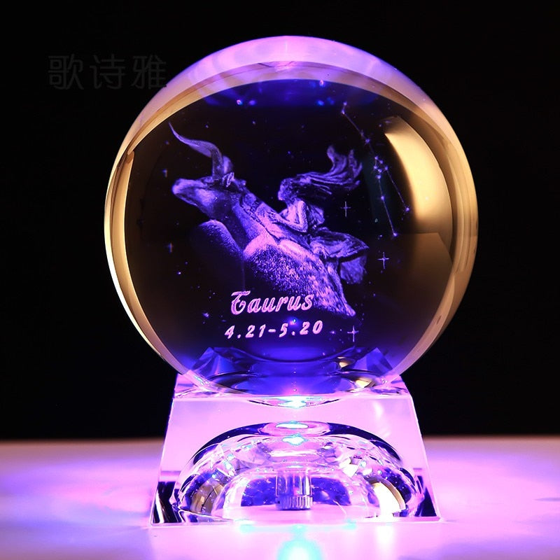 Clear 3D Zodiac Sign Star Crystal Ball Laser Engraved Glass Sphere Home Decor Birthday Gift Ornament