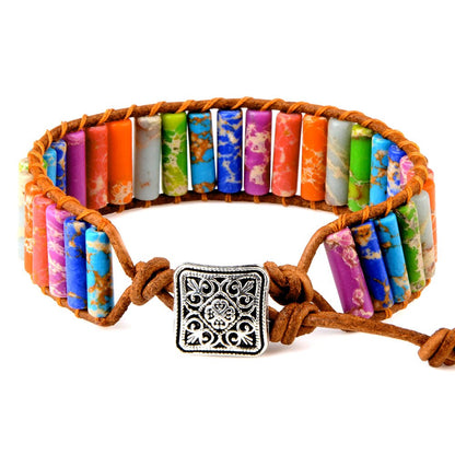 7 MultiColor Chakra Natural Stone Bracelet Bohemia Handmade Tube Beads Genuine Leather Wrap Bracelet Yoga Bracelets For Woman