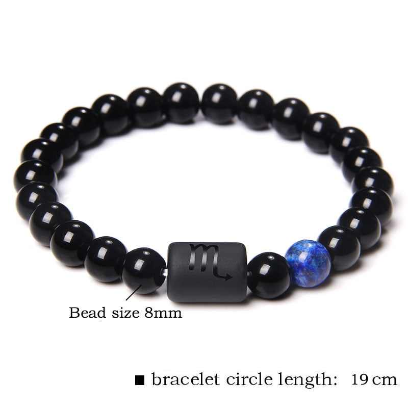 12 Constellation Bracelets For Women Men Couple Bracelet 8MM Black Onyx Beads Opal Red Agates Tiger Eye Stone Bangle Best Friend