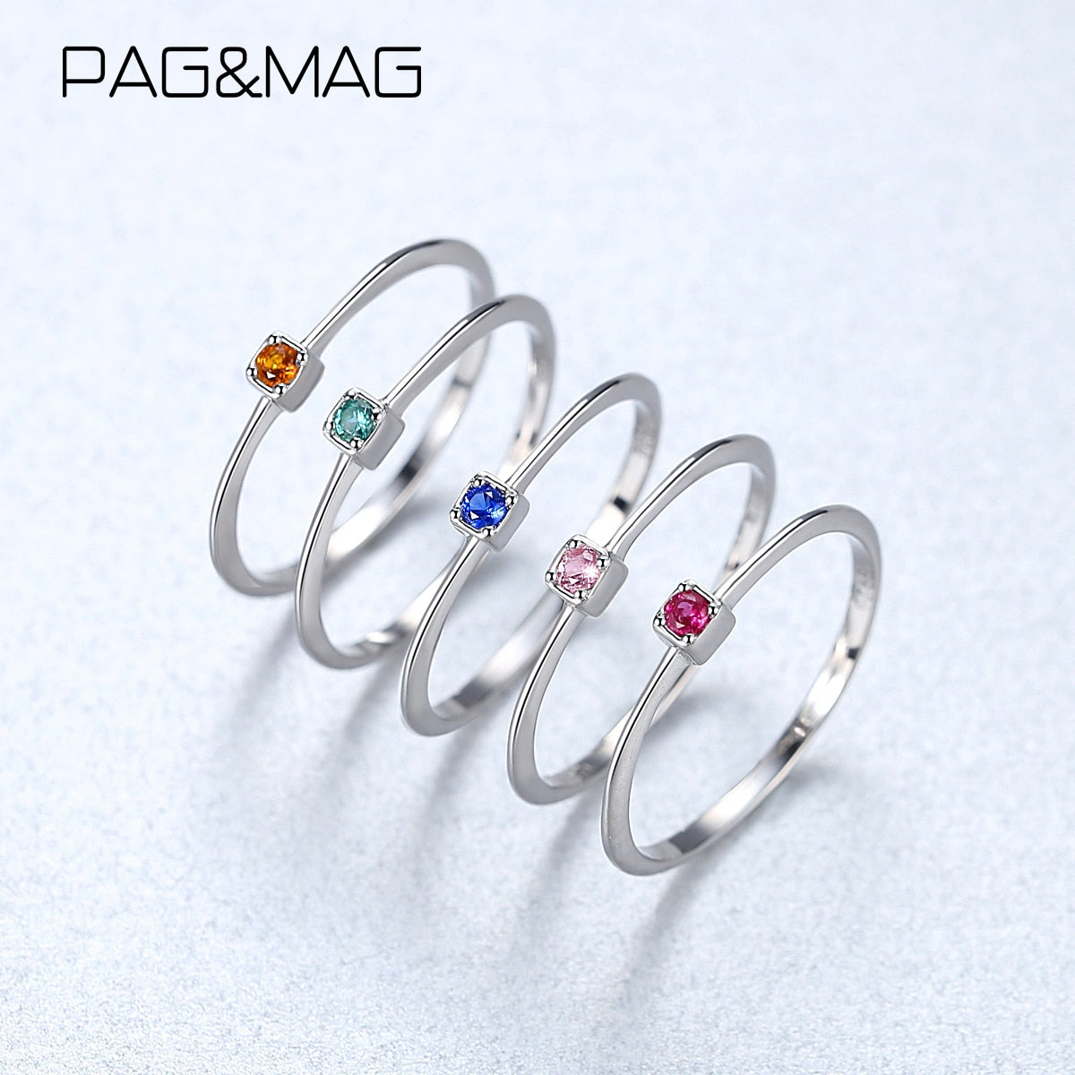 PAG&amp;MAG Created Emerald VVS Bague Rings 925 Sterling Silver Stackable Ring For Women Green Gemstone joyas de plata 925 mujer