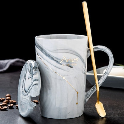 Natural Marble 12 Constellation Ceramic Zodiac Mug with lid Coffee Mugs Creative Personality Cup 400ml Lead-free