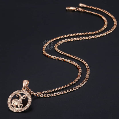 12 Zodiac Sign Constellations Pendants Necklaces For Women Men 585 Rose Gold Color Male Jewelry Fashion Birthday Gifts GPM16