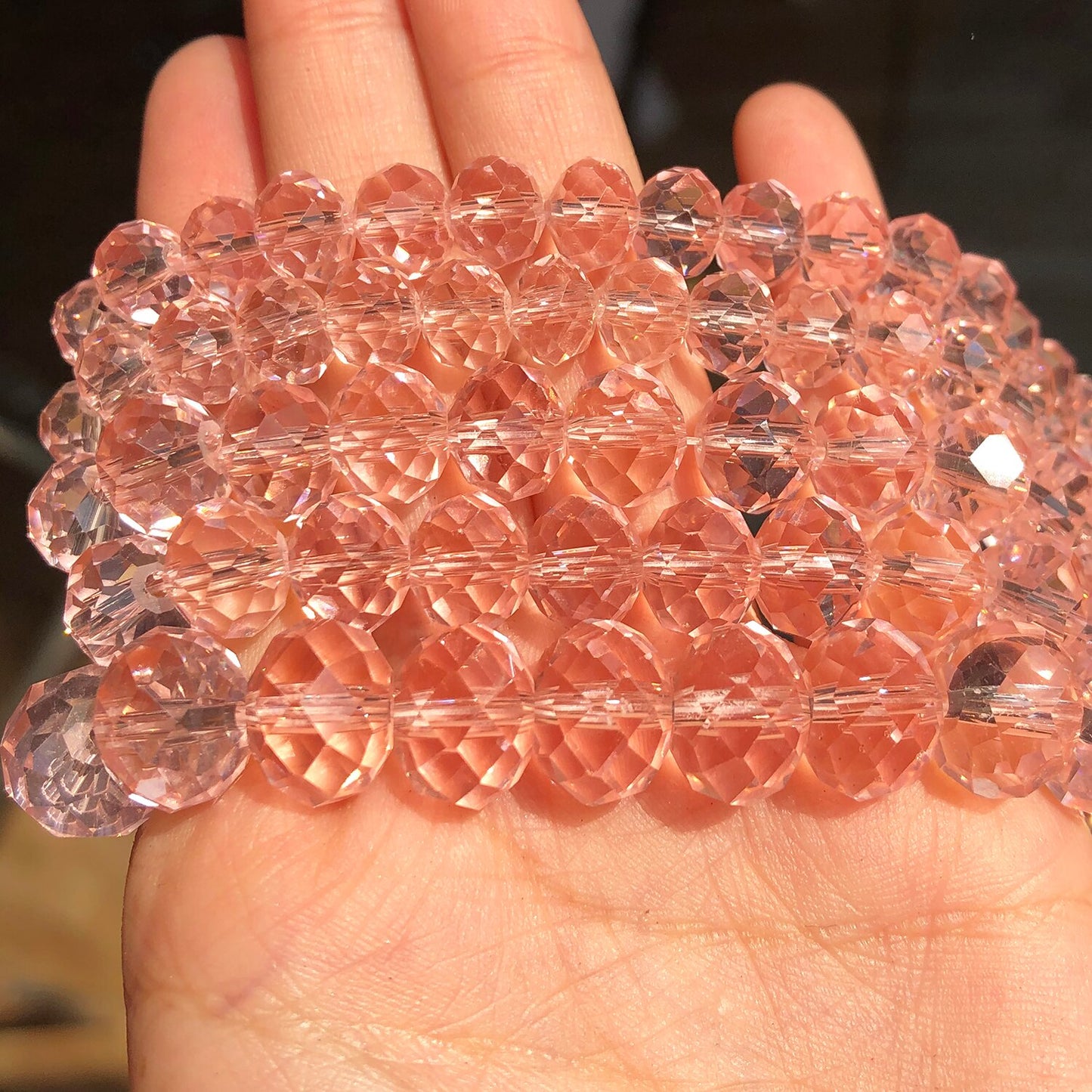 Faceted Clear Pink Crystal Glass Beads Flat Round Gemstone Rondelle Beads for Jewelry Making Bracelet DIY 15" 4 6 8 10 12mm