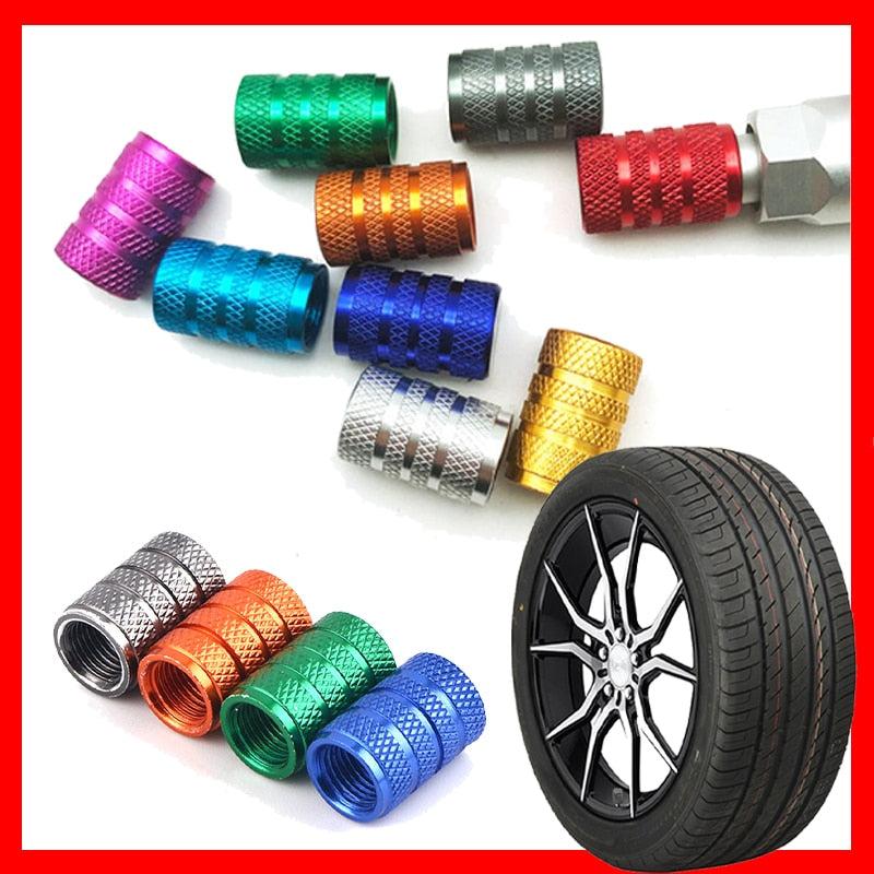 4PCS Car Tire Valve Stems Caps Knurling Style Tire Valve Cap Aluminum Tire Wheel Stem Air Valve Cap Dustproof Wheel Tire Cover