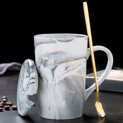 Natural Marble 12 Constellation Ceramic Zodiac Mug with lid Coffee Mugs Creative Personality Cup 400ml Lead-free