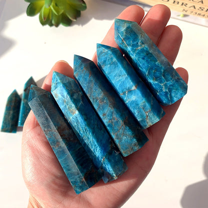 Natural Healing Crystal Blue Apatite Single Point Wand Reiki Polished Gemstone Hexagonal Obelisk Column Home Desk Decoration