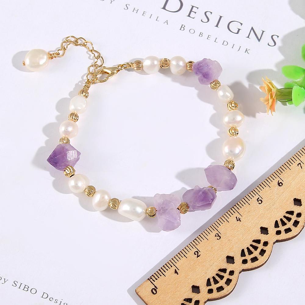 Coeufuedy Freshwater Pearl Bracelet for Women Natural Amethyst  Bracelet Party White Pearl Stone Beads Bracelets Fine Jewelry