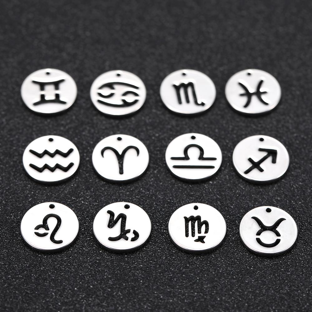 Teamer 12pcs Zodiac Floating Charms Stainless Steel Gemini Aries Libra Taurus Twelve Constellation Pendant  for Jewelry Making