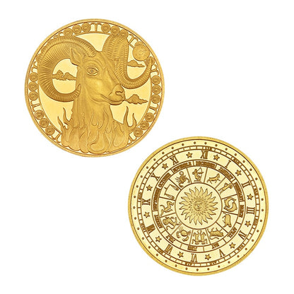 Creative Twelve Constellations Zodiac Coin Challenge Golden Plated Commemorative Coins Set Home Decor Crafts Art Collection Gift