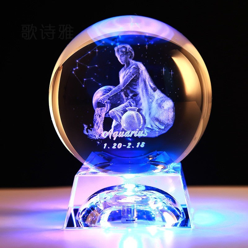 Clear 3D Zodiac Sign Star Crystal Ball Laser Engraved Glass Sphere Home Decor Birthday Gift Ornament