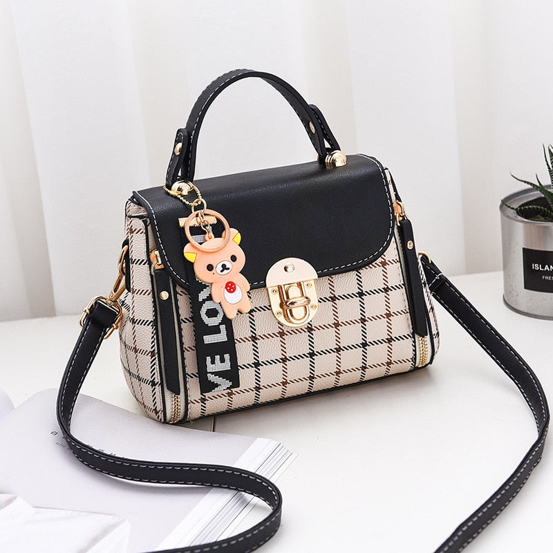 OkoLive SB0046 Korean New Fashion Women School Cute Litter Bear PU Leather Waterproof Handbag Simple Women&#39;s Shoulder Bag