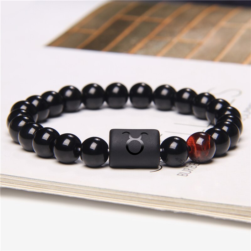 12 Constellation Bracelets For Women Men Couple Bracelet 8MM Black Onyx Beads Opal Red Agates Tiger Eye Stone Bangle Best Friend