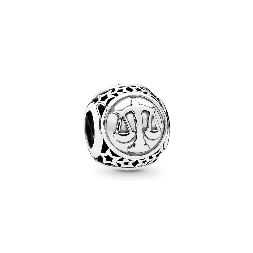 Original 925 Sterling Silver Bead Charm Libra Leo Star Sign Charms 12 Zodiac Constellation Fit Pandora Bracelets Women Jewelry