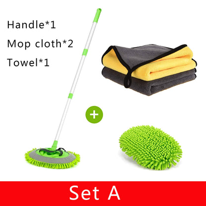 2 in 1 Car Cleaning Brush Car Wash Brush Telescoping Long Handle Cleaning Mop Chenille Broom Auto Accessories