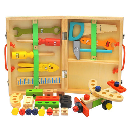 Wooden Toolbox Pretend Play Set Montessori Children Toy For Boys Nut Disassembly Screw Assembly Simulation Repair Carpenter Tool