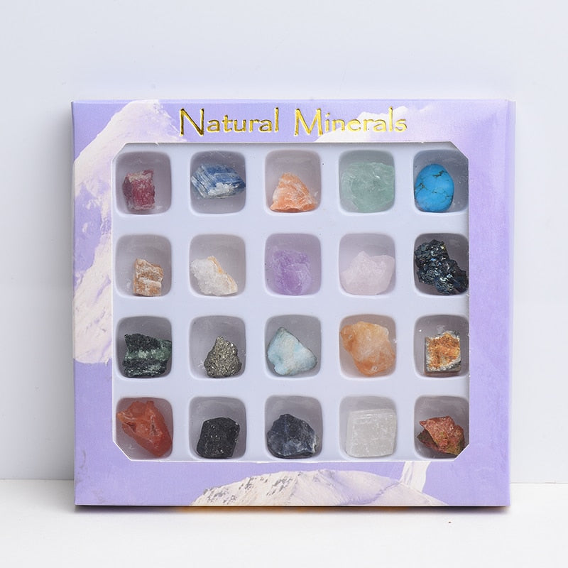Natural Stone Fossil Box Raw Mineral Crystal Fluorite 20 Minerals Mixed Primitive  Rock Samples For Home Education Decoration