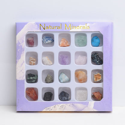 Natural Stone Fossil Box Raw Mineral Crystal Fluorite 20 Minerals Mixed Primitive Rock Samples For Home Education Decoration