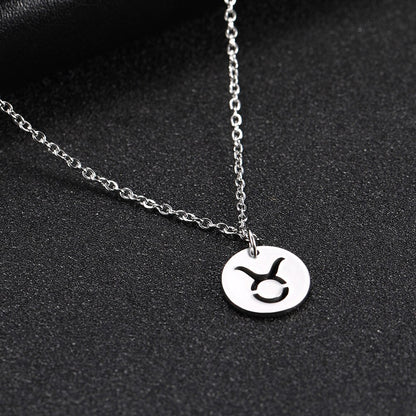 Skyrim Zodiac Libra Leo Pendant Necklace Women Sagittarius Taurus Cancer Virgo Stainless Steel 12 Constellation Necklaces Gift