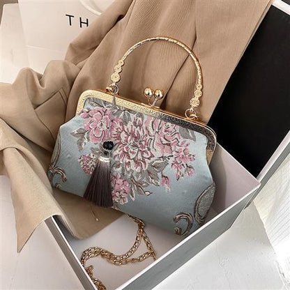 Chain Women Shoulder Crossbody Messenger Bag Women&#39;s Handbags Autumn Vintage Fashion Flowers Bag Bags Kiss Lock Shell Bags Bag