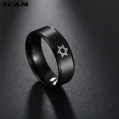 ICAM Black Star of David Ring Men Religious Judaism Israel Jewish Jewelry Men Ring Stainless Steel Obsidian David Star Rings