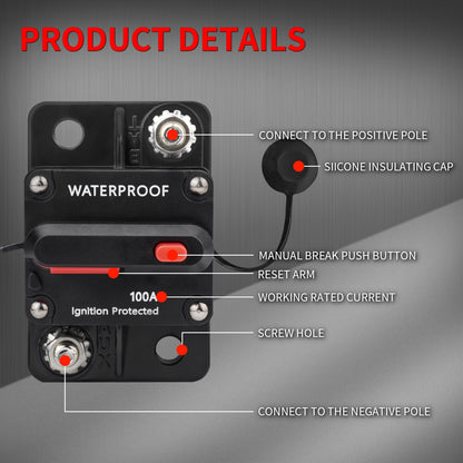 30A-300A Circuit Breaker 12V Trolling with Manual Reset Car Boat Manual Power Protect for Audio System Fuse Car 48VDC Waterproof