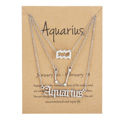 3Pcs/set 12 Zodiac Sign Necklace For Women 12 Constellation Pendant Chain Choker Birthday Jewelry With Cardboard Card