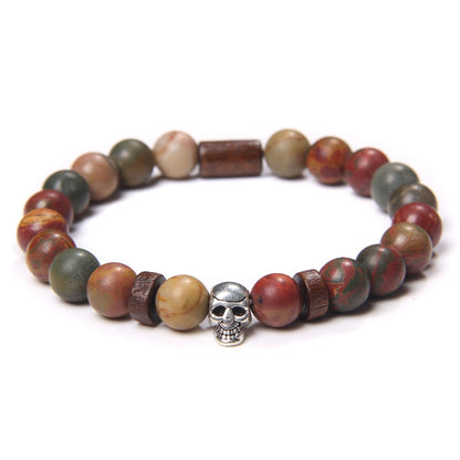 Skull Bracelets For Men Women Natural Stone Tiger Eye Bracelet Malachite Labradorite 8MM Beads Stretch Bangles Punk Jewelry