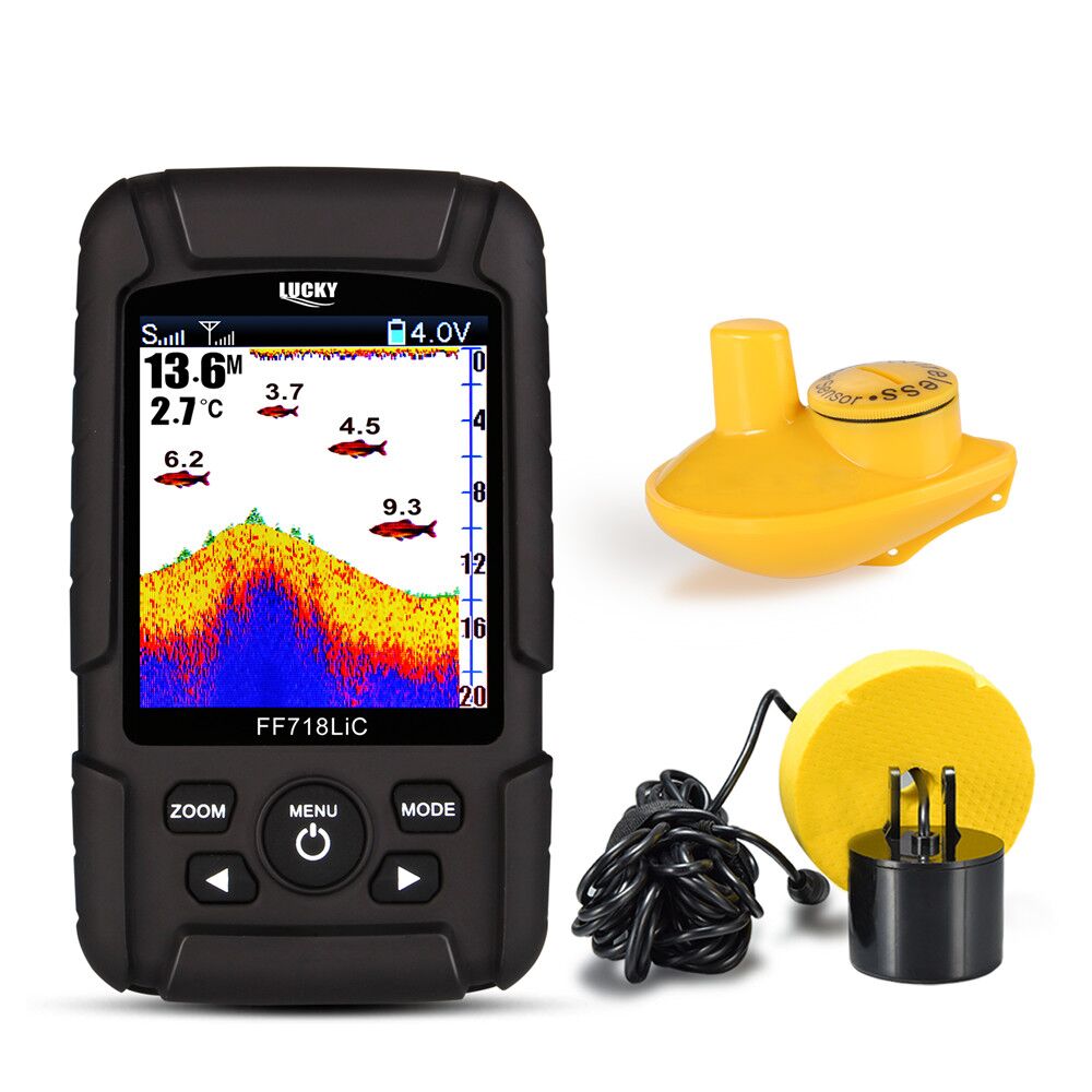 Lucky FF718LiC Real Waterproof Fish Finder Monitor 2-in-1 Wireless Sonar Wired Transducer echo sounder