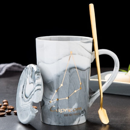 Natural Marble 12 Constellation Ceramic Zodiac Mug with lid Coffee Mugs Creative Personality Cup 400ml Lead-free