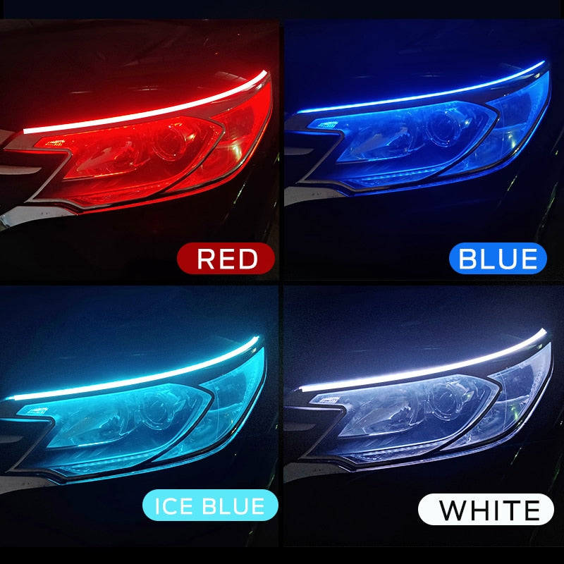 2Pcs Car LED Light Strip DRL Daytime Running Lights Flexible Auto Headlight Surface Decorative Lamp Flowing Turn Signal Styling