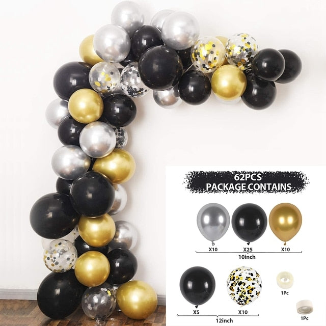 Black Gold Balloon Garland Arch Kit Confetti Latex Balloon Happy 30 40 50 Year Old Birthday Party Decoration 30th Anniversary